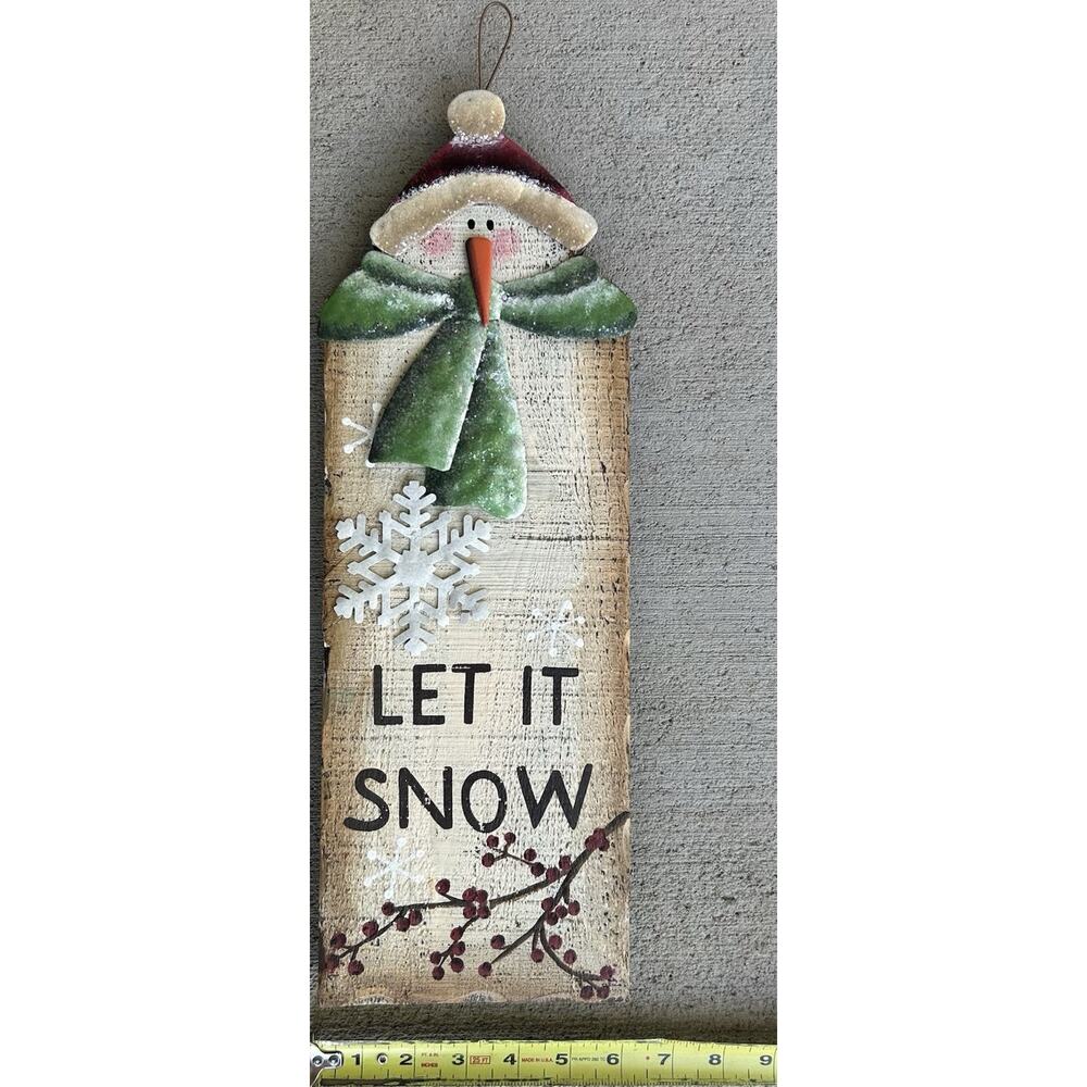 Let It Snow Snowman Vintage Wood Hanging Sign Christmas Decor